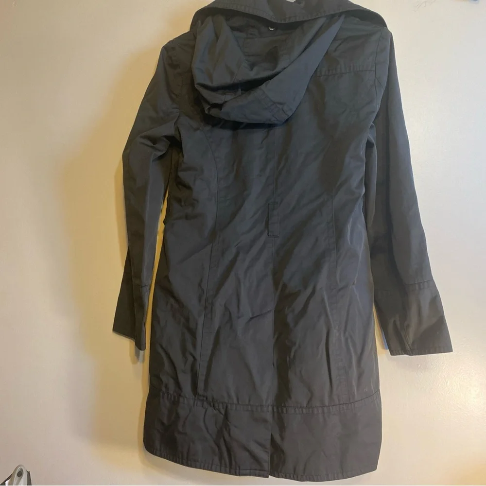 Michael Kors Women’s Size S Black Hooded Rain Trench Coat Button‎ Front